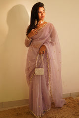 Lavender Organza Scallop Saree