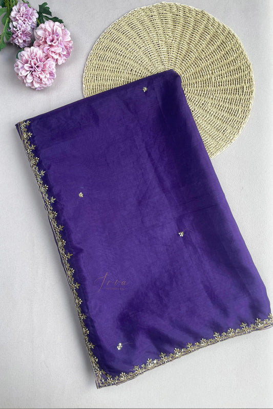 Purple Organza Embroidered Saree