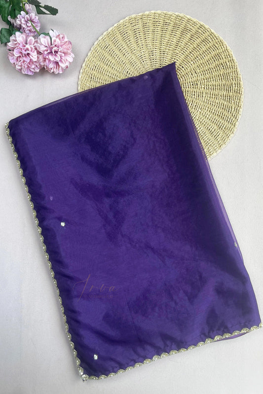 Purple Organza Embellished Saree