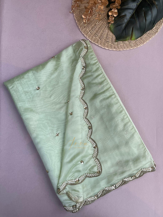 Mint Green Scallop Organza Saree