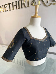 Black Embroidered Raw Silk Blouse