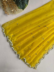 Yellow Scallop Organza Saree