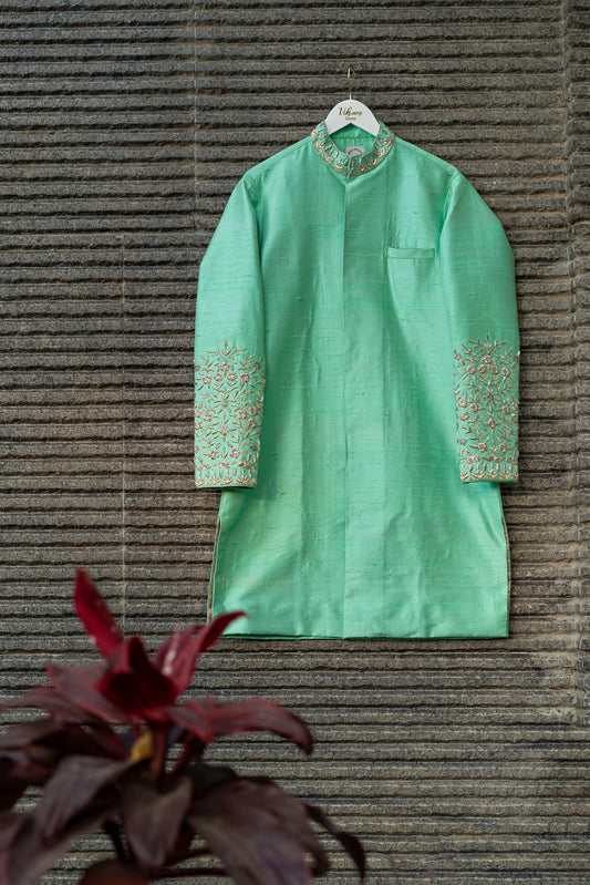 Pastel Green Silver Embellished Sherwani