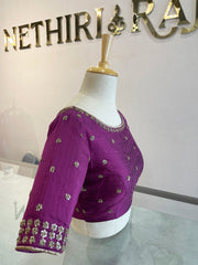 Dark Magenta Embroidered Raw Silk Blouse