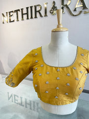 Yellow Embroidered Raw Silk Blouse