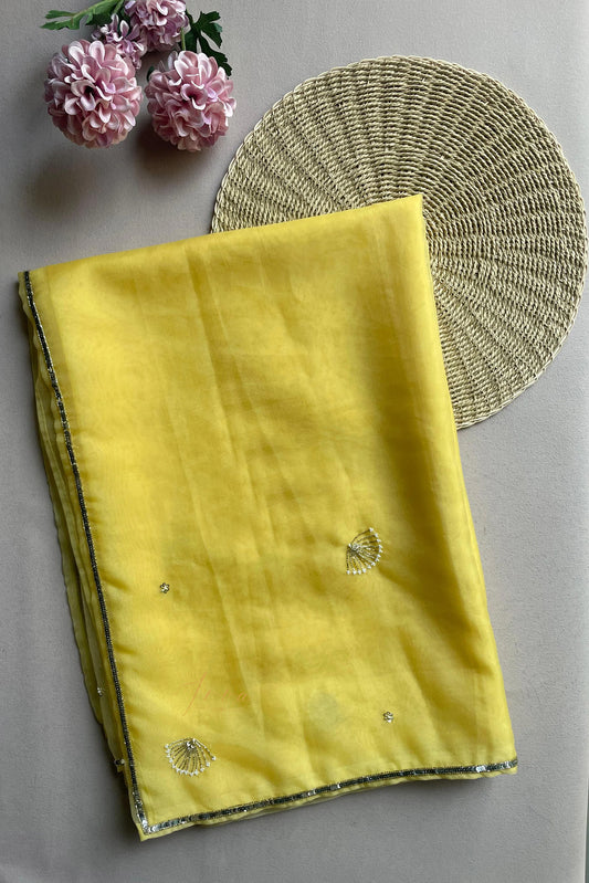 Lemon Yellow Organza Saree