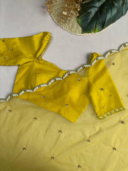 Yellow Scallop Organza Saree