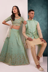 Pastel turquoise pearl couple ensemble