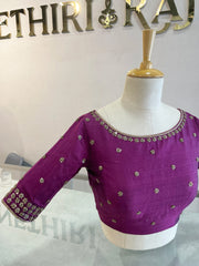 Dark Magenta Embroidered Raw Silk Blouse