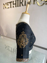 Black Embroidered Raw Silk Blouse