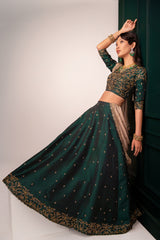 Emerald Green and Beige Gold Lehenga And Coat Kurta Set