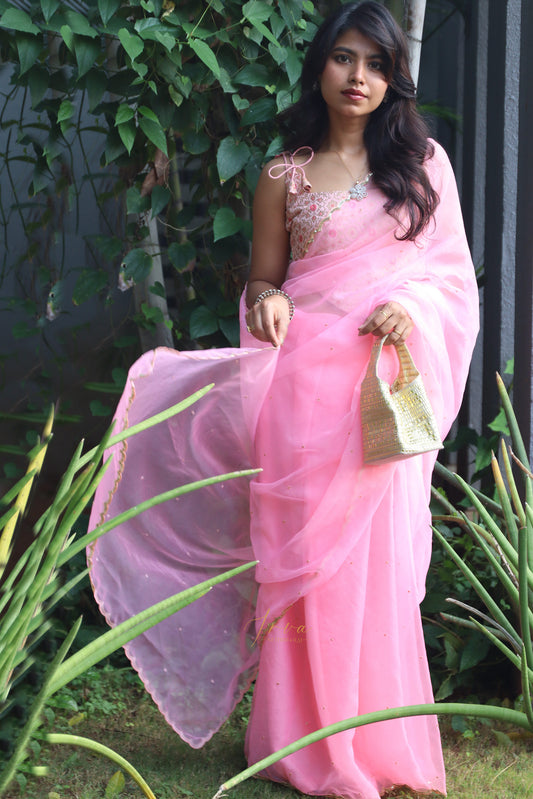 Candy Peach Organza Saree