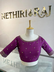 Dark Magenta Embroidered Raw Silk Blouse