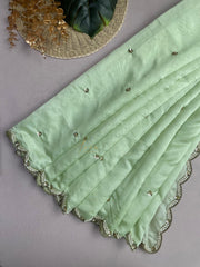 Mint Green Scallop Organza Saree