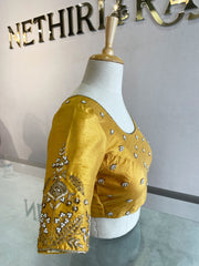 Yellow Embroidered Raw Silk Blouse
