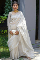 Champagne Tissue Organza Cutwork Saree