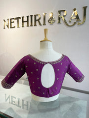 Dark Magenta Embroidered Raw Silk Blouse