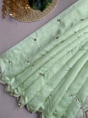 Mint Green Scallop Organza Saree
