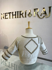 Half White Embroidered Raw Silk Blouse