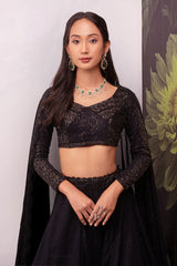 Black hand embroidered chikankari lehenga and sherwani couple ensemble