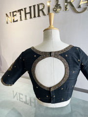 Black Embroidered Raw Silk Blouse