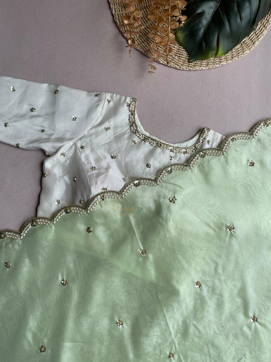 Mint Green Scallop Organza Saree