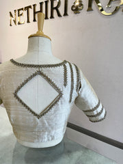 Half White Embroidered Raw Silk Blouse