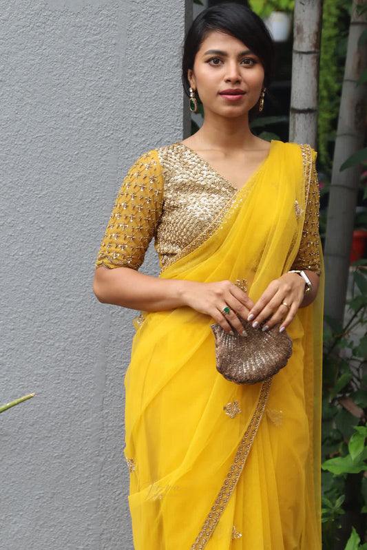 Golden Yellow Net Saree