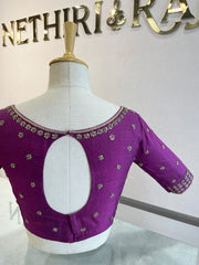Dark Magenta Embroidered Raw Silk Blouse