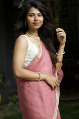 Onion Pink Organza Embellished Saree