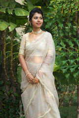 Ivory Organza Scallop Saree