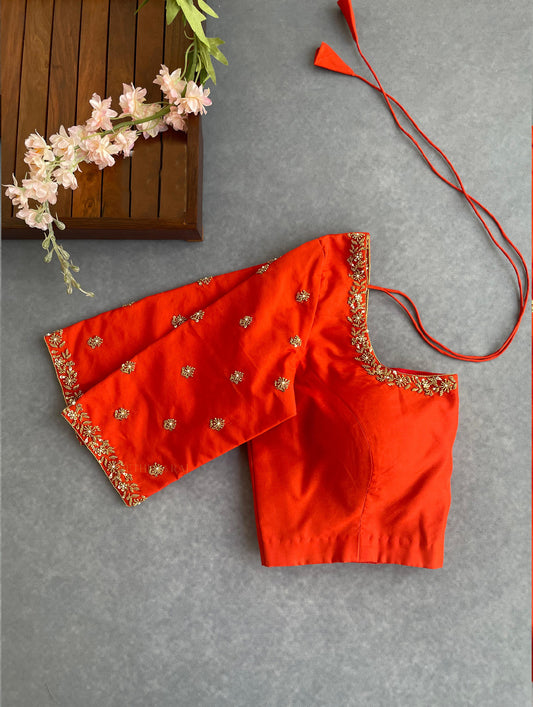 Tangy Orange Embroidered Silk Blouse