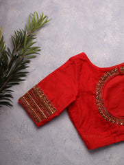 Red Embroidered Silk Blouse