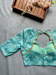 Turquoise Blue Raw Silk Blouse