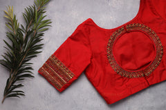 Red Embroidered Silk Blouse