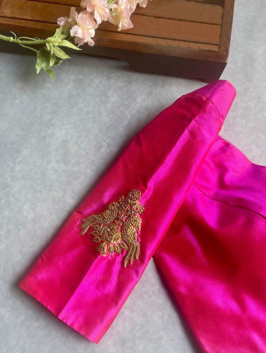Dark Pink Silk Embroidered Blouse