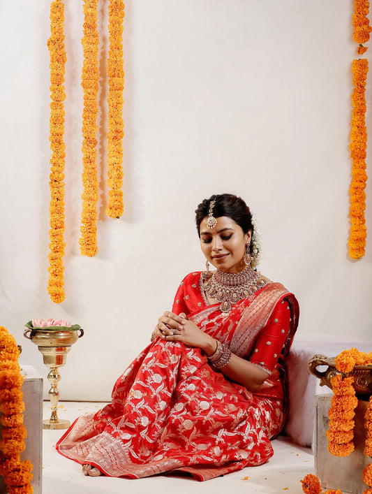Red Silk Embroidered Blouse