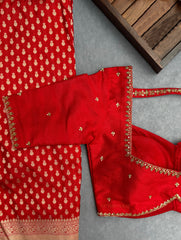 Red Raw Silk Embroidered Blouse
