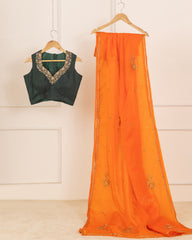 Orange Embroidered Organza Saree