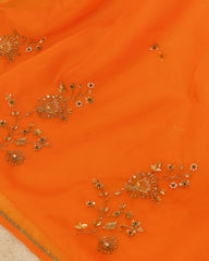 Orange Embroidered Organza Saree