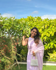 Light Lavender Pearl Scallop Organza saree