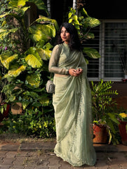 Green blended Scallop Tissue Saree