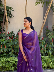 Deep Purple Embroidered Organza Saree