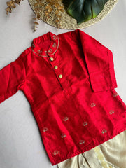 Red Silk Kurta With Dhoti Pants