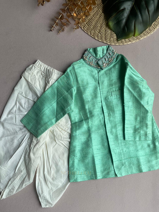 Mint Green Silk Kurta With Dhothi Pants