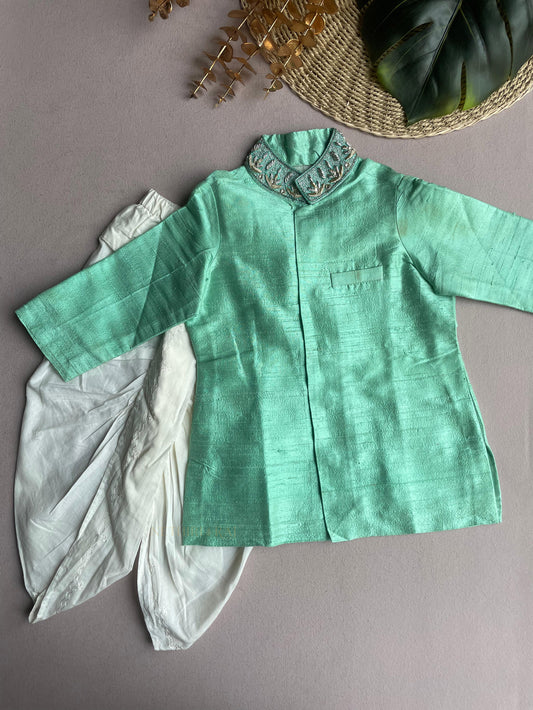 Mint Green Silk Kurta With Dhothi Pants