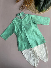 Mint Green Silk Kurta With Dhothi Pants