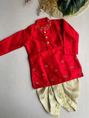 Red Silk Kurta With Dhoti Pants