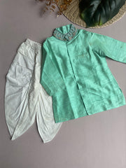 Mint Green Silk Kurta With Dhothi Pants
