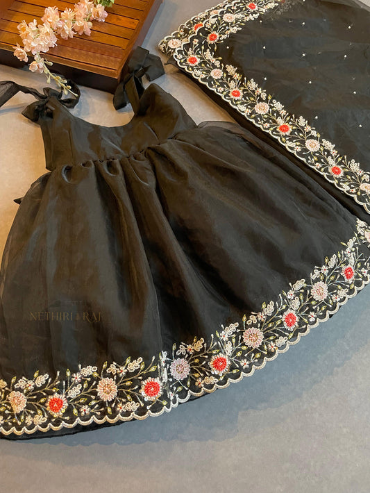 Black Organza Embellished Frock